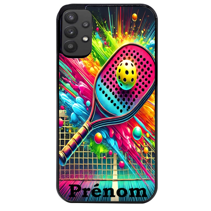 Coque noire taperso pour galaxy A22 A32 A52 A52S 4G 5G  avec motif padel raquette personnalisee protection antichoc personnalisée