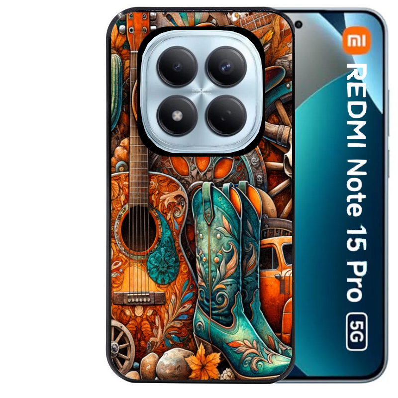 Coque noire taperso pour Redmi Note 15 et PRO PLUS 4G 5G avec motif cow boy et texas automne protection antichoc personnalisée