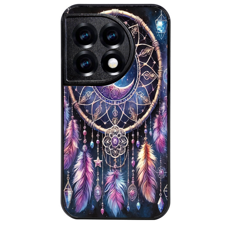 Coque noire taperso pour OnePlus 11 et 12 avec motif dreamcatcher et lune protection antichoc personnalisée