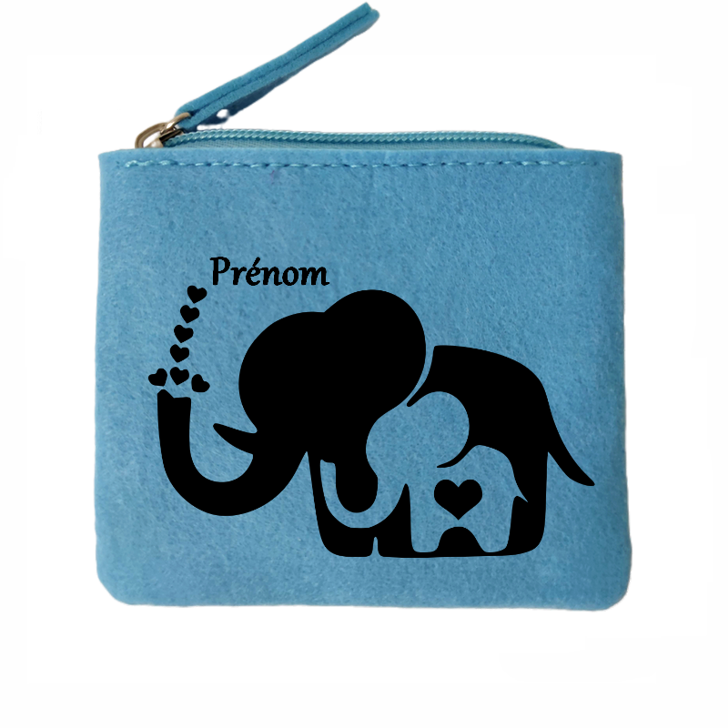 Porte monnaie personnalisé elephant maman en feutrine en feutrine