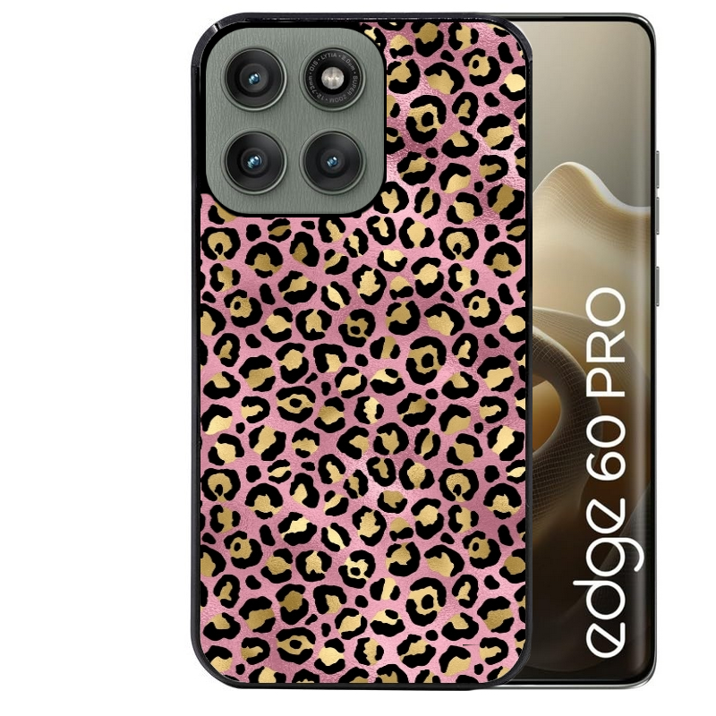 Coque noire taperso pour Moto Edge 60 et Neo Fusion Pro avec motif leopard rose protection antichoc personnalisée