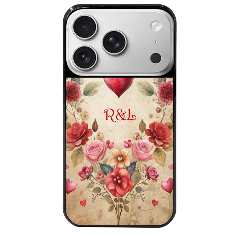 Coque noire taperso pour Iphone 17 17E AIR MAX PRO avec motif coeur vintage et initiales personnalisee protection antichoc personnalisée