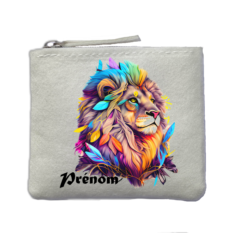 Porte monnaie personnalisé lion color ivoire en feutrine en feutrine ivoire
