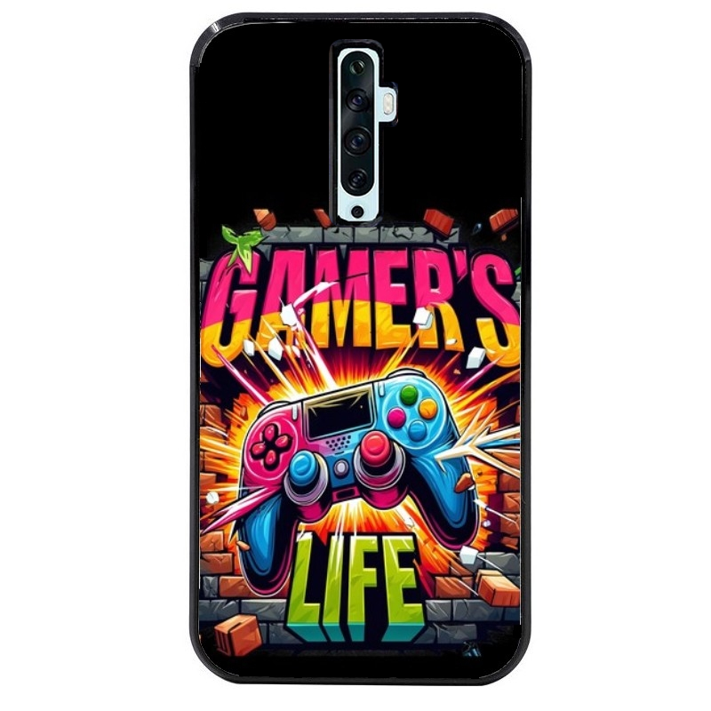 Coque noire taperso pour OPPO Reno 2 et 2Z avec motif gamer life protection antichoc personnalisée