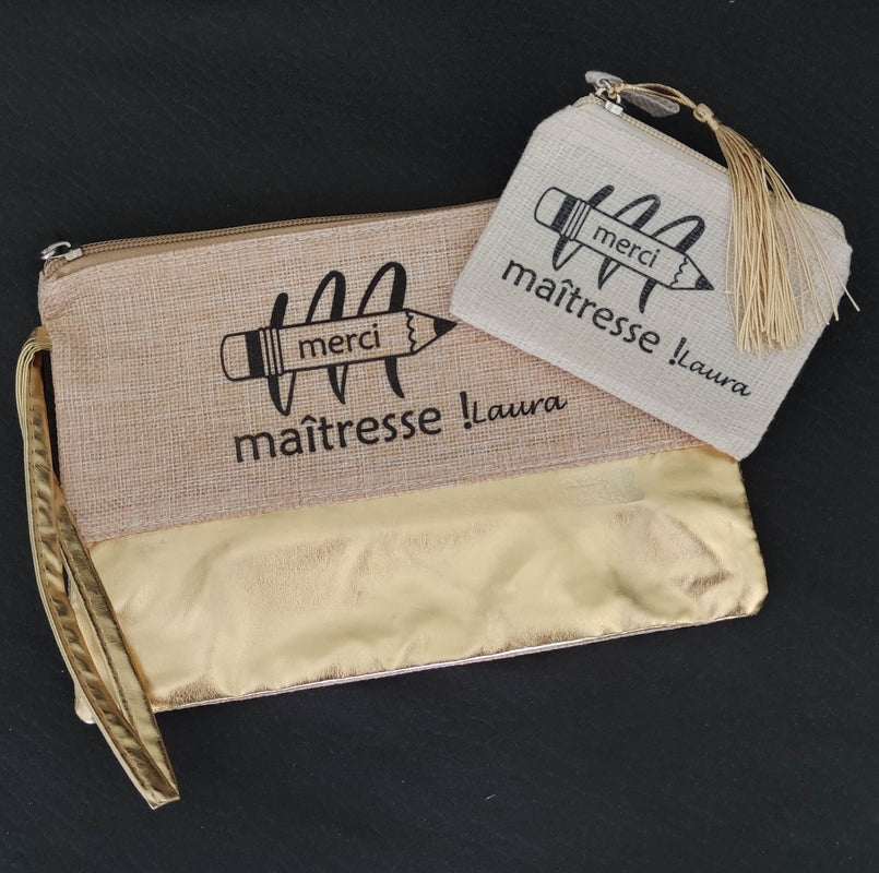 Pochette personnalisée copine formidable en jute et doré