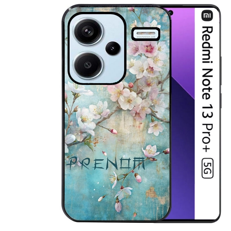 Coque noire taperso pour Redmi Note 13 PRO PLUS 5G avec motif fleur sakura personnalisee protection antichoc personnalisée