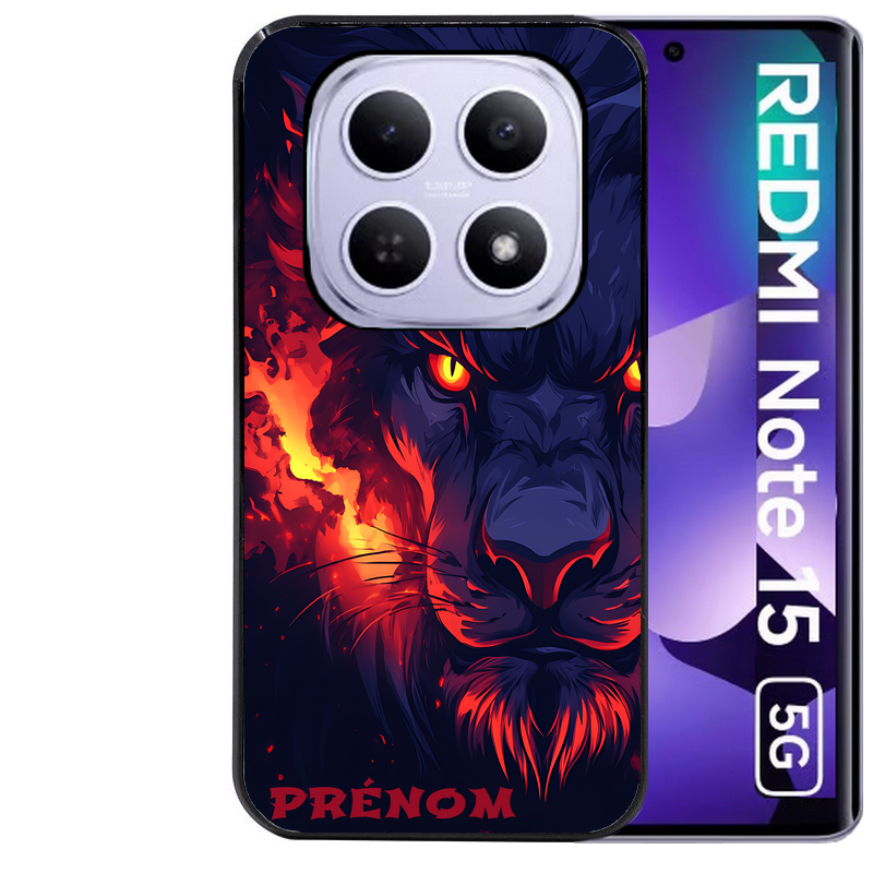 Coque noire taperso pour Redmi Note 15 et PRO PLUS 4G 5G avec motif lion anime protection antichoc personnalisée