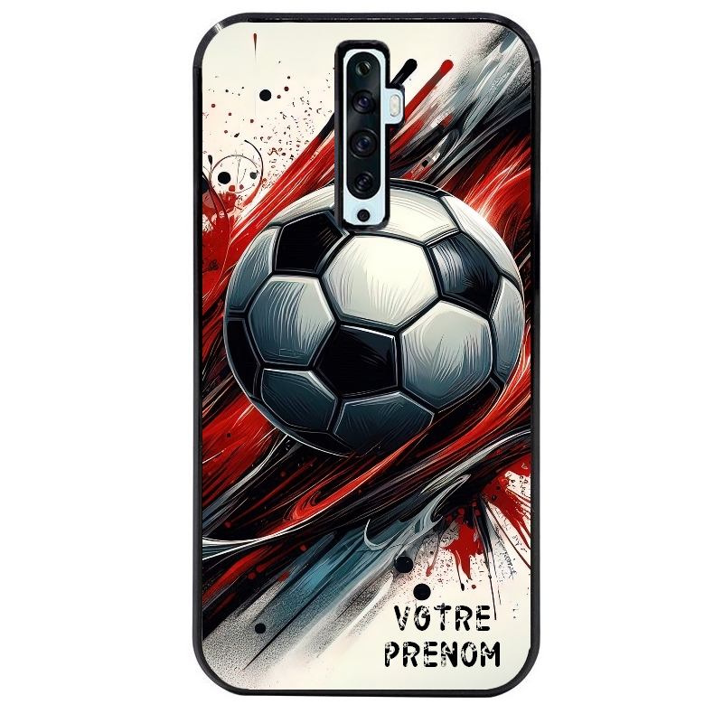 Coque noire taperso pour OPPO Reno 2 et 2Z avec motif ballon foot avec prenom protection antichoc personnalisée