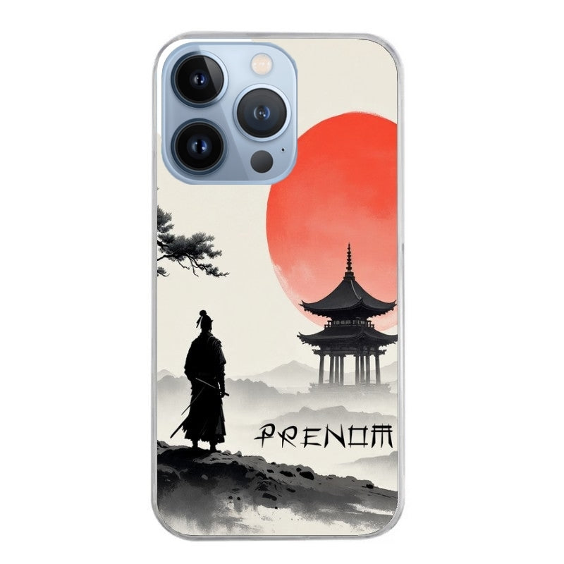 Coque taperso pour Iphone 14 et PRO PLUS PRO MAX avec motif samourai et temple personnalisee protection antichoc personnalisée