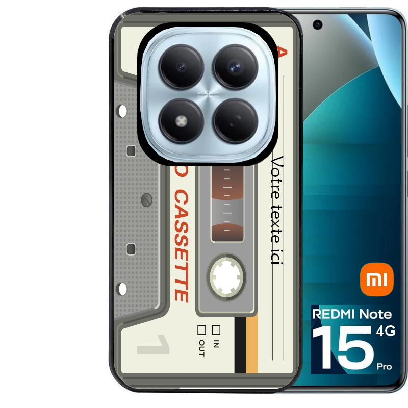 Coque noire taperso pour Redmi Note 15 et PRO PLUS 4G 5G avec motif cassette grise personnalisable protection antichoc personnalisée