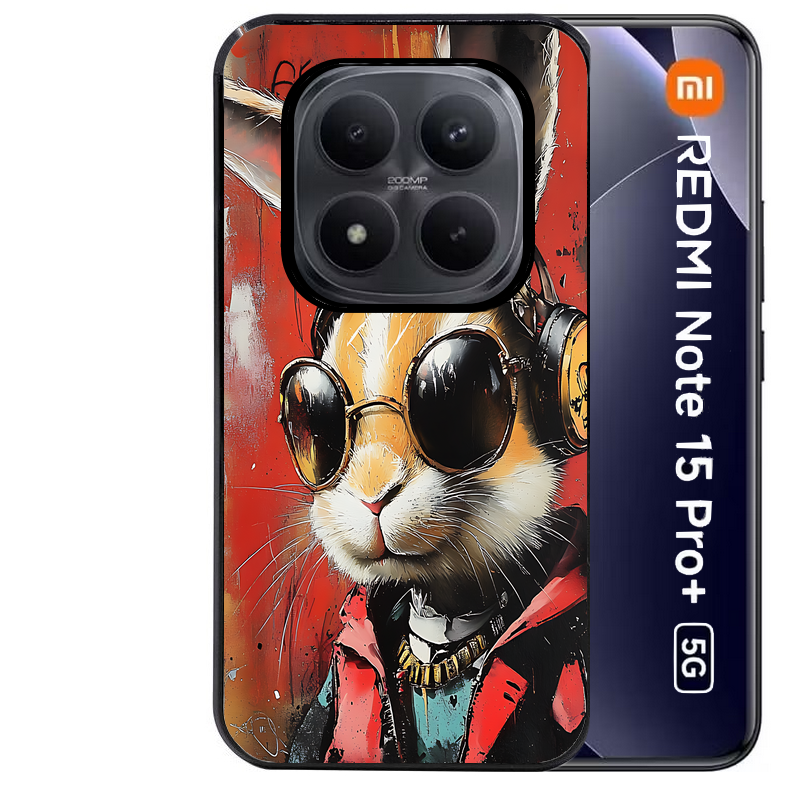 Coque noire taperso pour Redmi Note 15 et PRO PLUS 4G 5G avec motif lapin tag protection antichoc personnalisée
