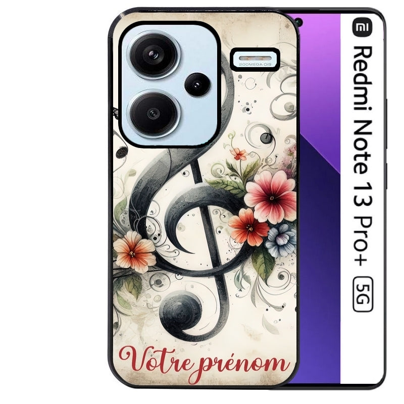 Coque noire taperso pour Redmi Note 13 PRO PLUS 5G avec motif musique cle sol personnalisee protection antichoc personnalisée