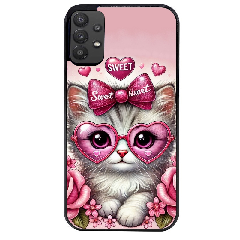 Coque noire taperso pour galaxy A22 A32 A52 A52S 4G 5G  avec motif chat lunettes protection antichoc personnalisée