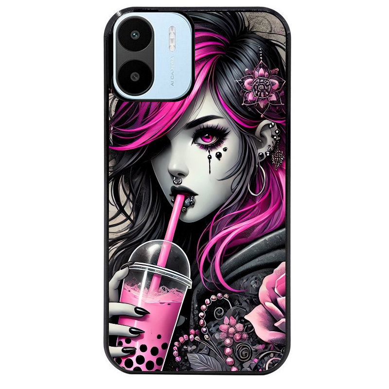 Coque noire taperso pour Redmi A1 et A2 avec motif anime et gothic boba protection antichoc personnalisée