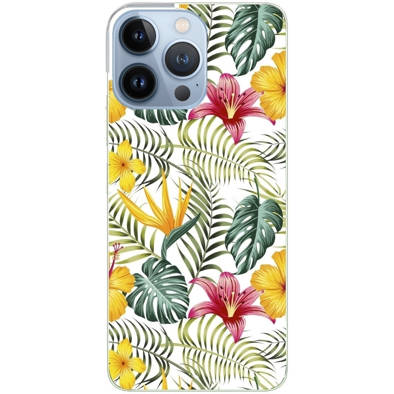 Coque taperso pour Iphone 12 et PRO MINI PRO MAX avec motif jungle et fleur hibiscus protection antichoc personnalisée