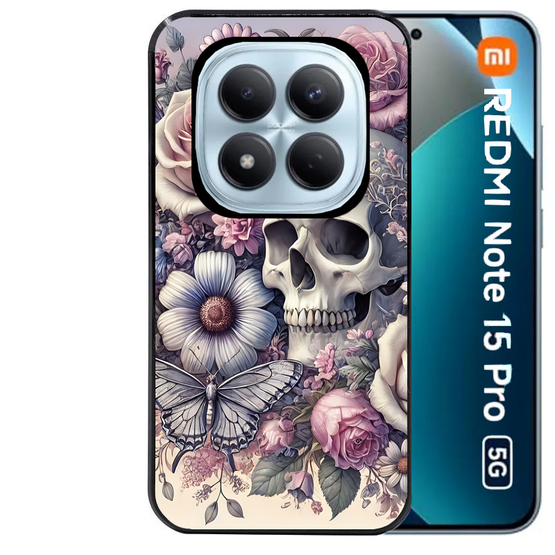Coque noire taperso pour Redmi Note 15 et PRO PLUS 4G 5G avec motif tete de mort pastel protection antichoc personnalisée