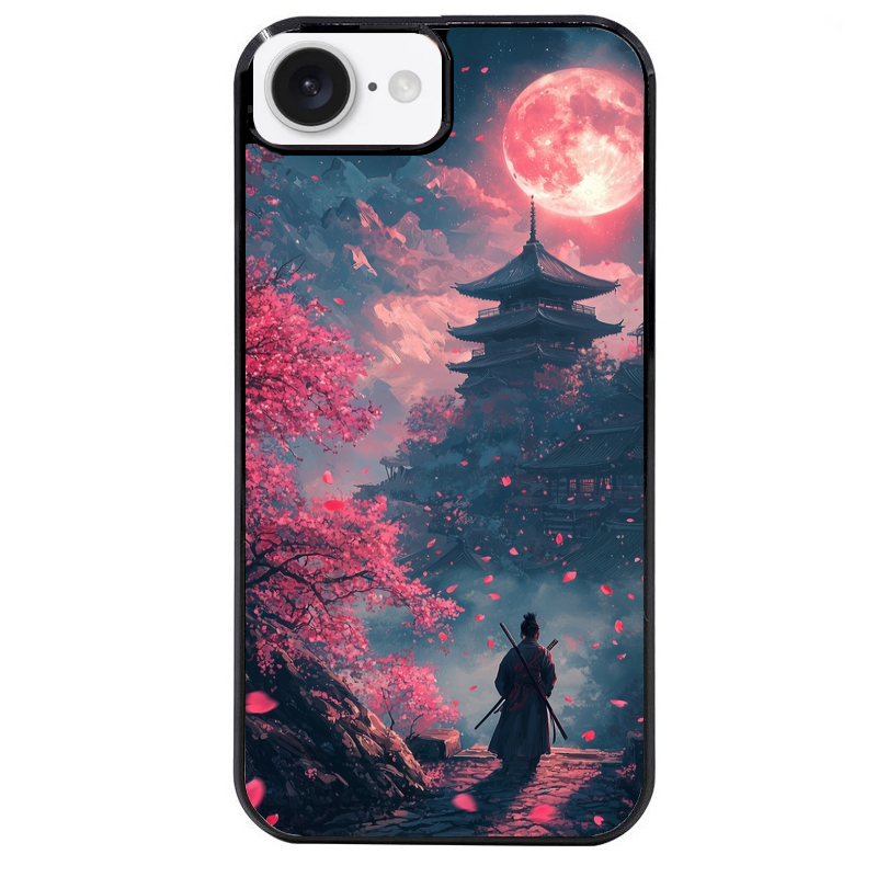 Coque noire taperso pour Iphone 16 16E PLUS MAX PRO avec motif samourai cerisier protection antichoc personnalisée