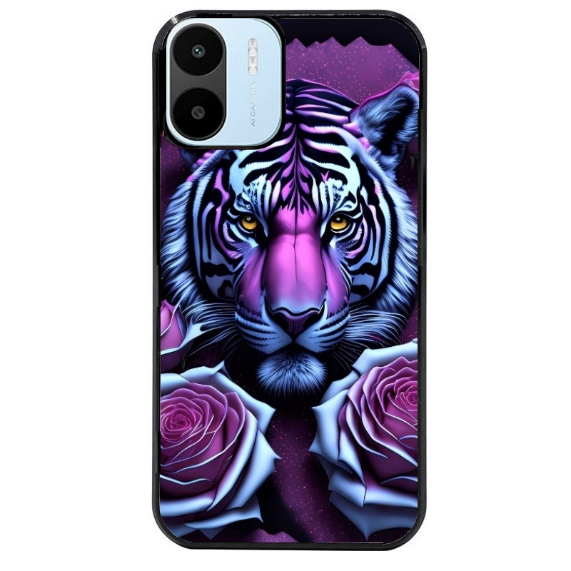 Coque noire taperso pour Redmi A1 et A2 avec motif tigre uv style manga protection antichoc personnalisée