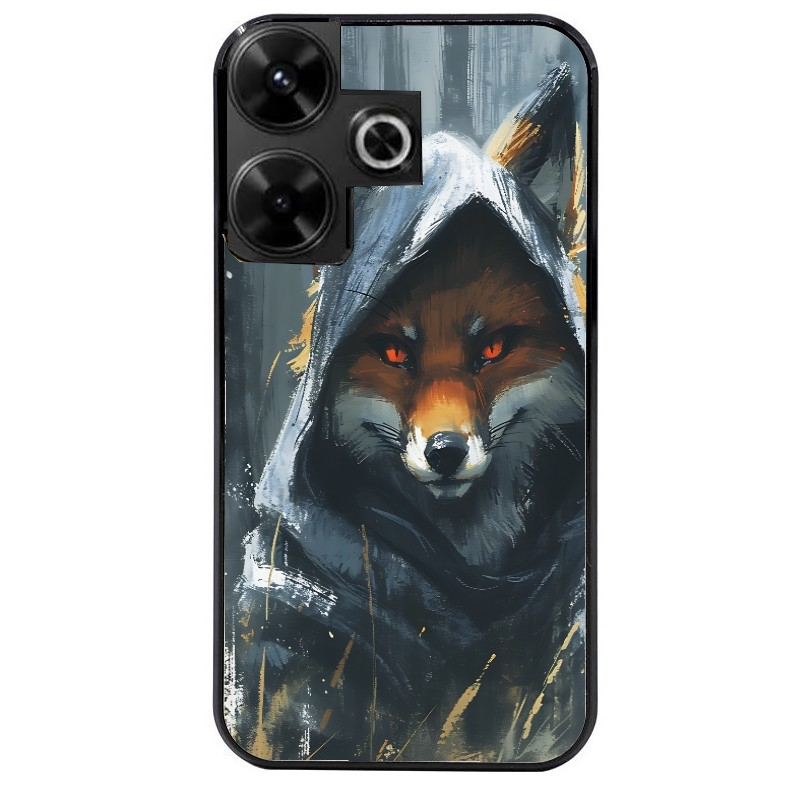 Coque noire taperso pour POCO M6 4G avec motif renard fox des bois protection antichoc personnalisée