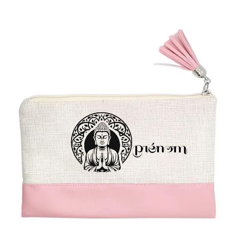 Pochette personnalisée motif bouddha mandala en toile et simili cuir personnalisée
