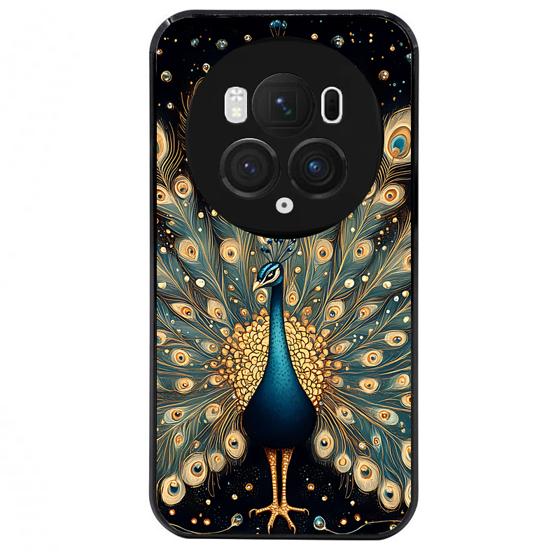 Coque noire taperso pour Magic 5 6 LITE et PRO avec motif paon mandala protection antichoc personnalisée