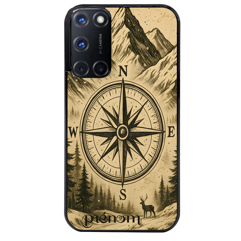 Coque noire taperso pour OPPO A72 4G avec motif voyage et boussole protection antichoc personnalisée