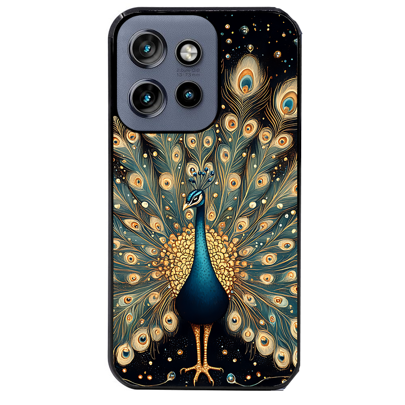 Coque noire taperso pour Moto Edge 60 et Neo Fusion Pro avec motif paon mandala protection antichoc personnalisée