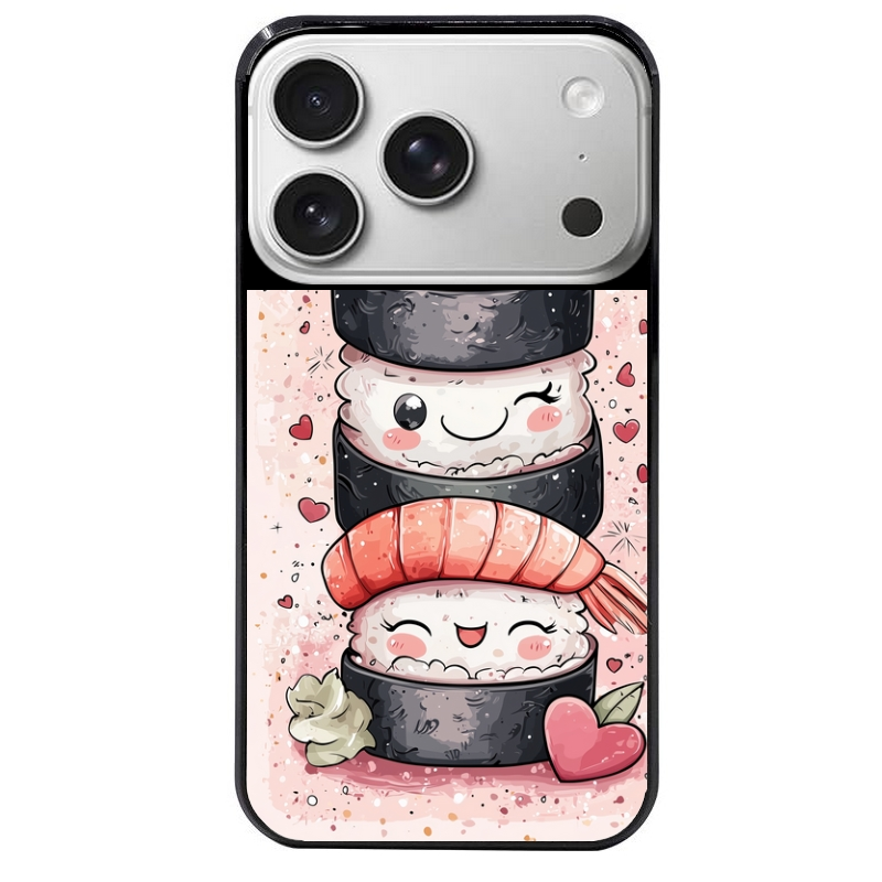 Coque noire taperso pour Iphone 17 17E AIR MAX PRO avec motif sushi kawai anime protection antichoc personnalisée