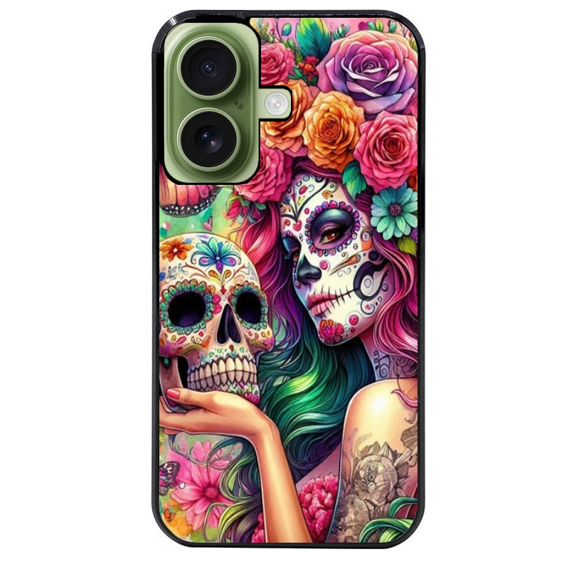 Coque noire taperso pour Iphone 17 17E AIR MAX PRO avec motif tete de mort calavera skull protection antichoc personnalisée