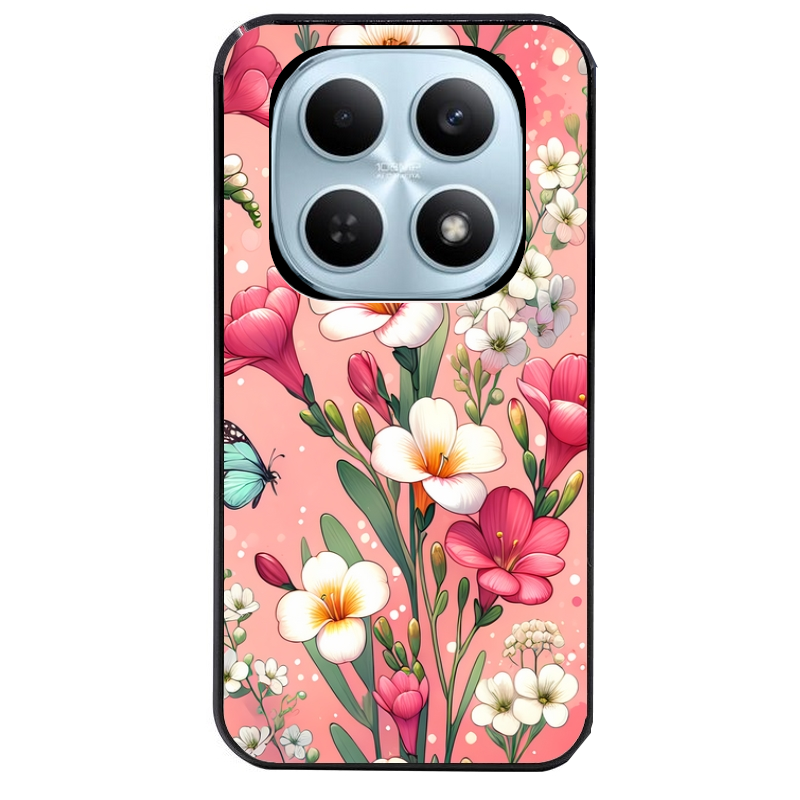 Coque noire taperso pour POCO M8 5G et PRO 5G avec motif fleur rose protection antichoc personnalisée