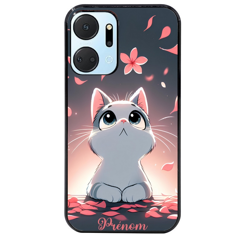 Coque noire taperso pour Honor X7A avec motif chat anime avec votre prenom protection antichoc personnalisée