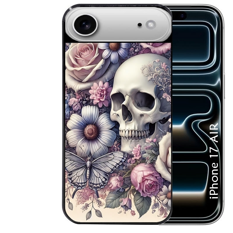 Coque noire taperso pour Iphone 17 17E AIR MAX PRO avec motif tete de mort pastel protection antichoc personnalisée