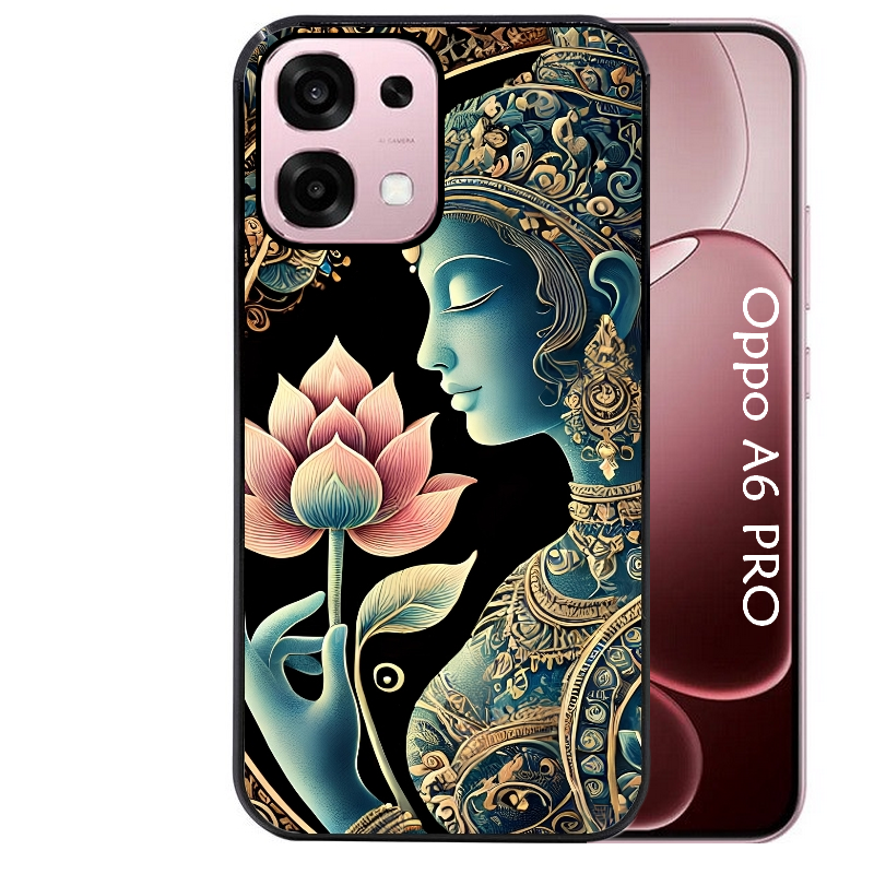 Coque noire taperso pour OPPO A6 PRO 4G et 5G avec motif bouddha et lotus protection antichoc personnalisée
