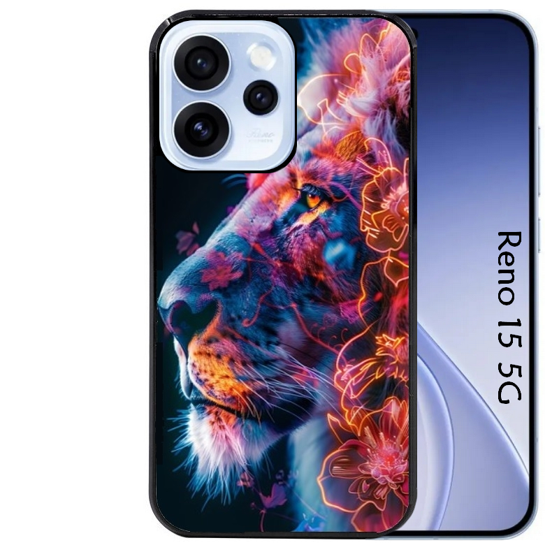 Coque noire taperso pour OPPO Reno 15 et F FS 5G avec motif lion fluo protection antichoc personnalisée