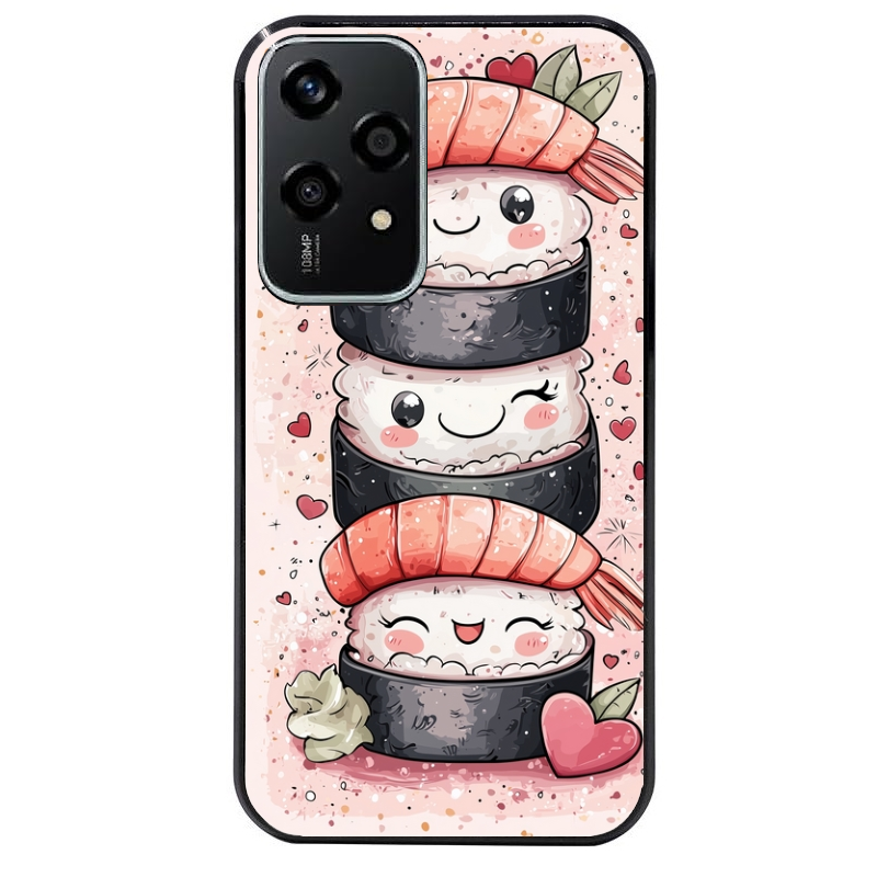 Coque noire taperso pour Honor 200 et Lite Pro Smart avec motif sushi kawai anime protection antichoc personnalisée