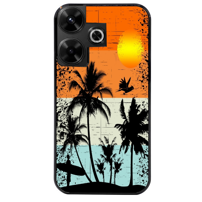 Coque noire taperso pour POCO M6 4G avec motif hawai sun protection antichoc personnalisée