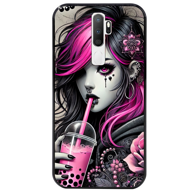 Coque noire taperso pour OPPO A5 A9 2020 avec motif anime et gothic boba protection antichoc personnalisée
