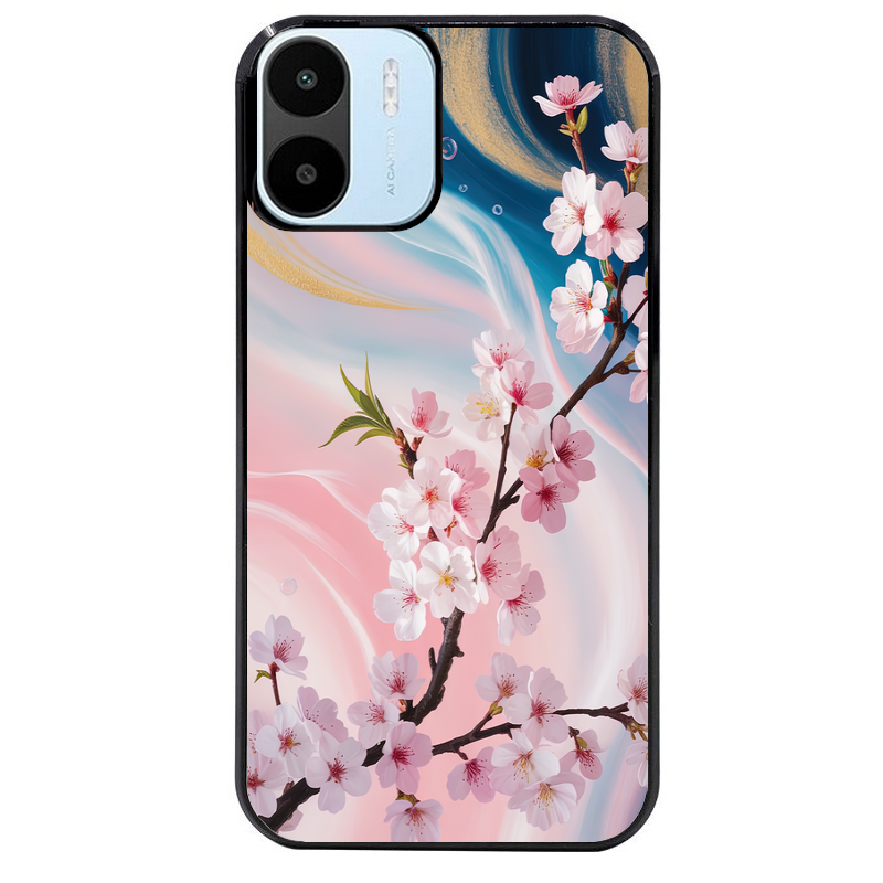 Coque noire taperso pour Redmi A1 et A2 avec motif marbre fleur cerisier protection antichoc personnalisée
