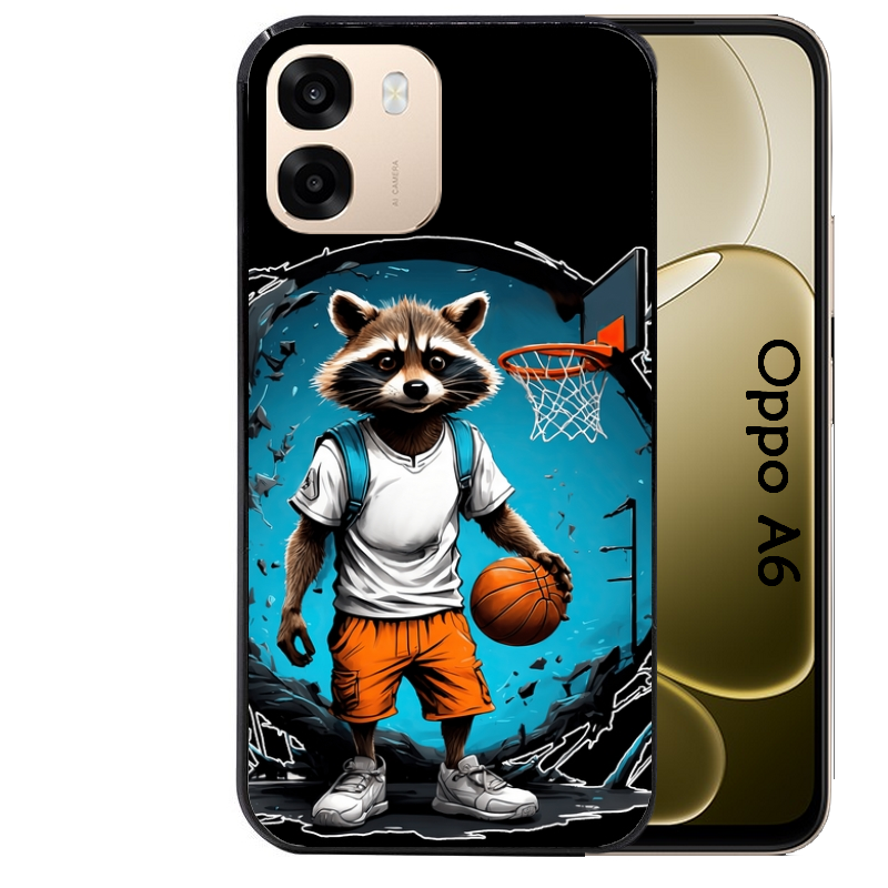Coque noire taperso pour OPPO A6 A6X 4G et 5G avec motif basket racoon protection antichoc personnalisée