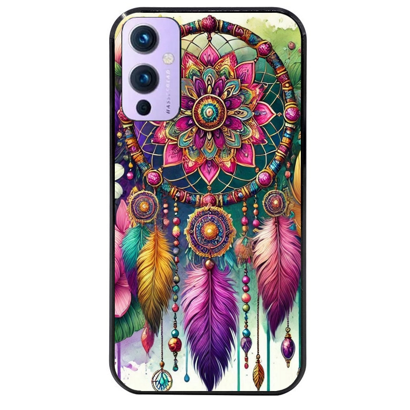 Coque noire taperso pour OnePlus 9 et 9 PRO avec motif dreamcatcher et mandala protection antichoc personnalisée