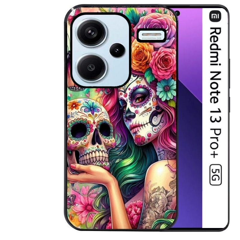 Coque noire taperso pour Redmi Note 13 PRO PLUS 5G avec motif tete de mort calavera skull protection antichoc personnalisée