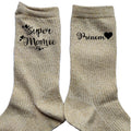 Chaussettes personnalisée paillettes doré motif super mamie