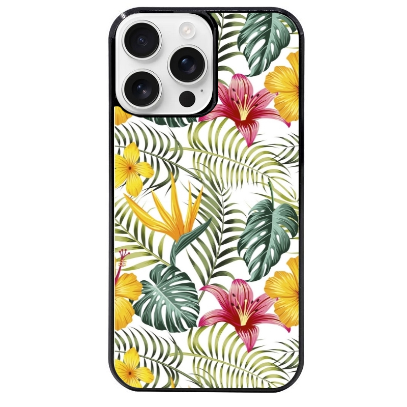Coque noire taperso pour Iphone 16 16E PLUS MAX PRO avec motif jungle et fleur hibiscus protection antichoc personnalisée