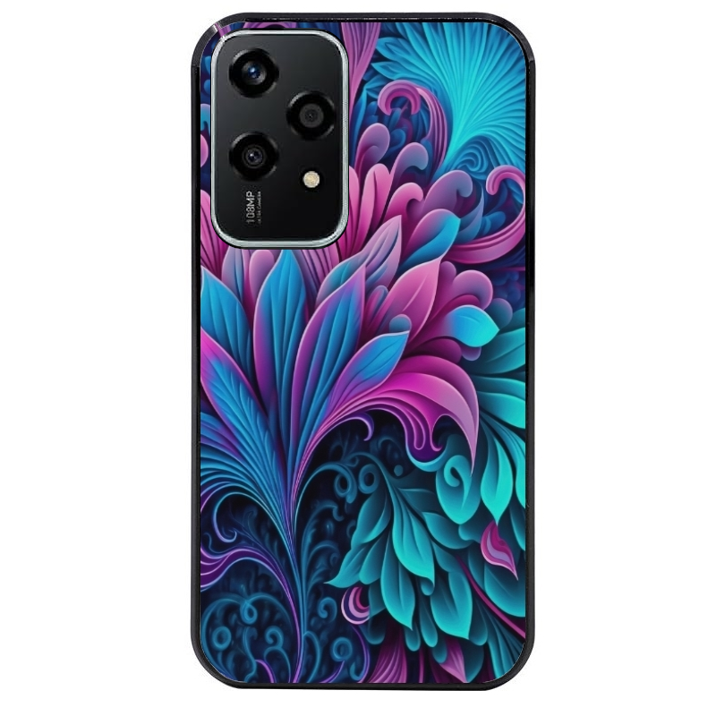 Coque noire taperso pour Honor 200 et Lite Pro Smart avec motif tropical violet et des fleurs protection antichoc personnalisée
