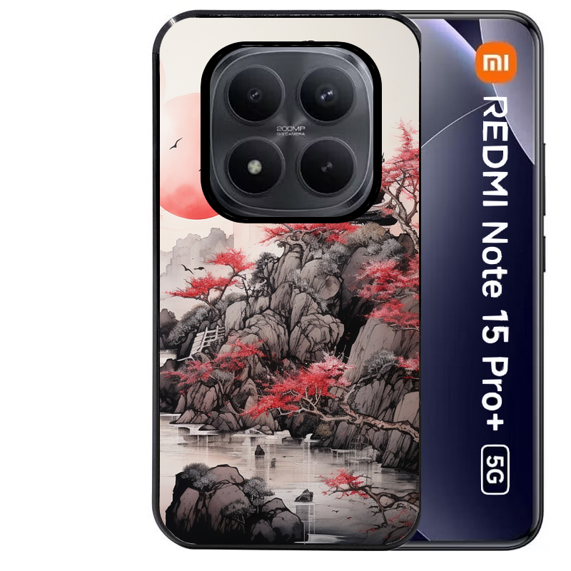 Coque noire taperso pour Redmi Note 15 et PRO PLUS 4G 5G avec motif japan et temple protection antichoc personnalisée