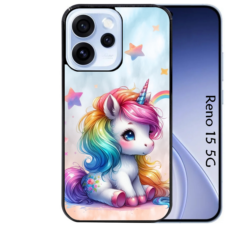 Coque noire taperso pour OPPO Reno 15 et F FS 5G avec motif licorne et etoiles protection antichoc personnalisée