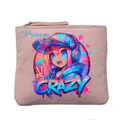 Porte monnaie personnalisé motif anime crazy rose clair en feutrine en feutrine
