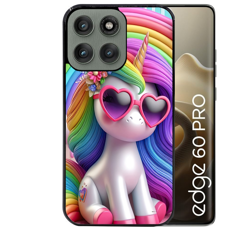 Coque noire taperso pour Moto Edge 60 et Neo Fusion Pro avec motif licorne pop art protection antichoc personnalisée