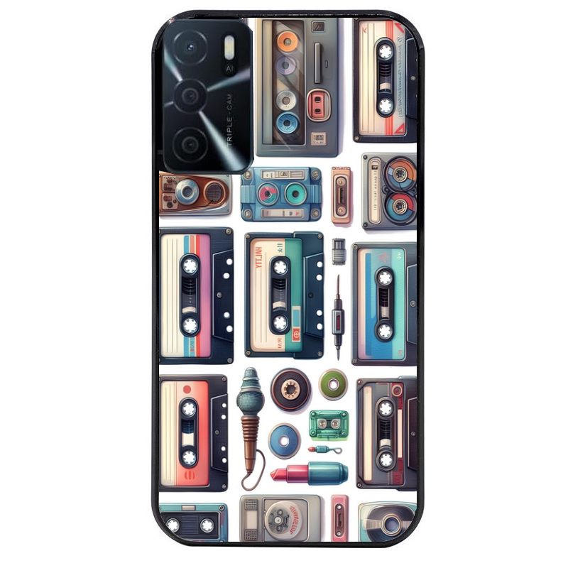 Coque noire taperso pour OPPO A16 et A16S avec motif cassette multi protection antichoc personnalisée