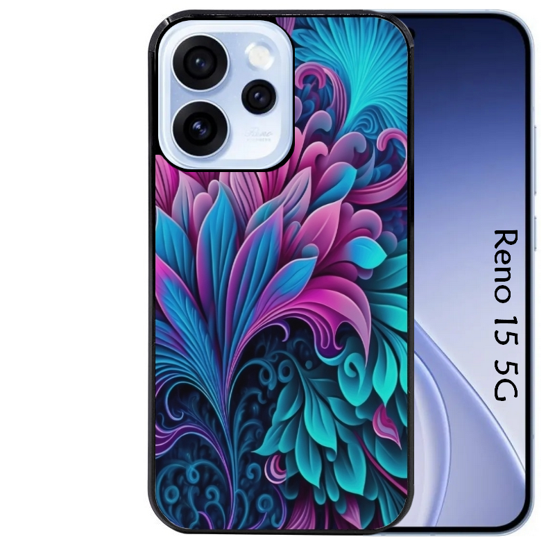 Coque noire taperso pour OPPO Reno 15 et F FS 5G avec motif tropical violet et des fleurs protection antichoc personnalisée